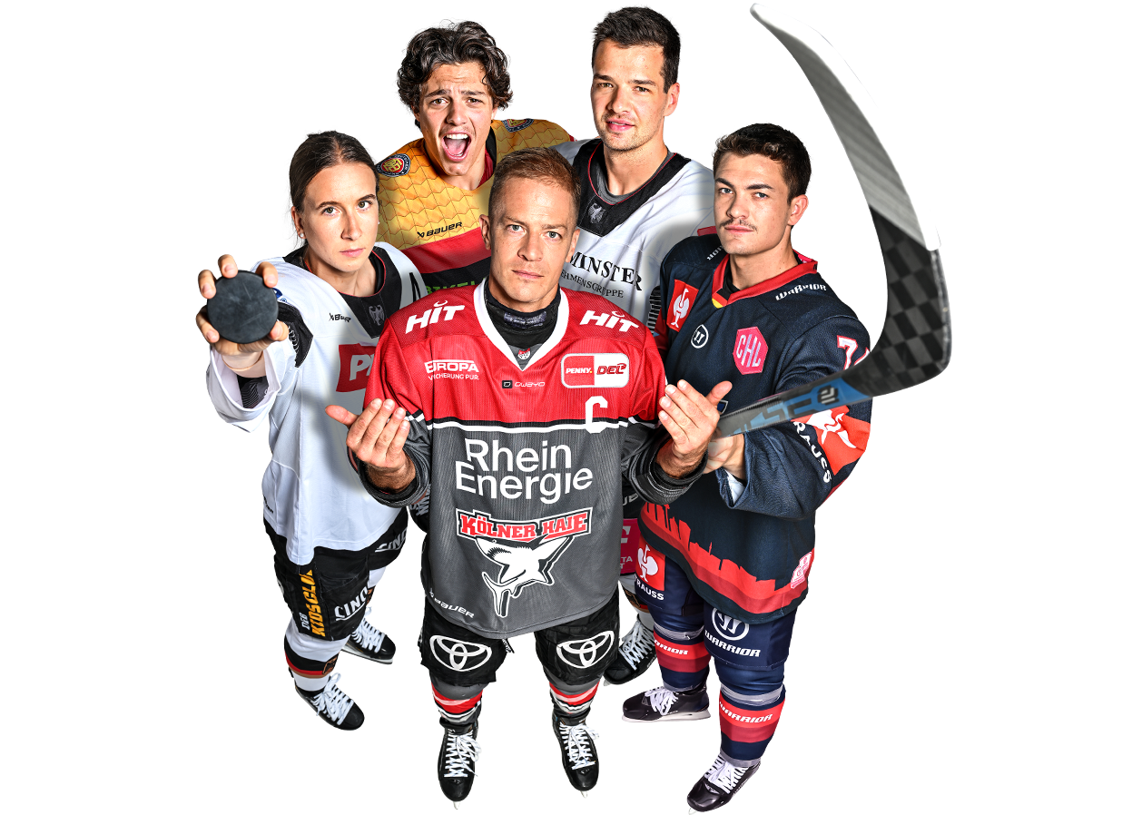 Werbemotiv mit Spielern aus der DEL und der Nationalteams der Herren und Frauen.